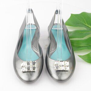 OkaB Okabashi Womens Flats Size 9 Slingback Silver Gray Jelly Shoe Rhinestones